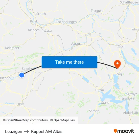 Leuzigen to Kappel AM Albis map