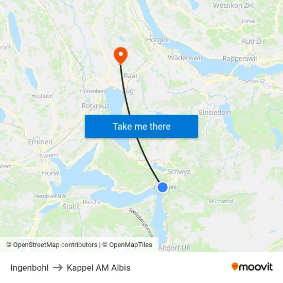 Ingenbohl to Kappel AM Albis map