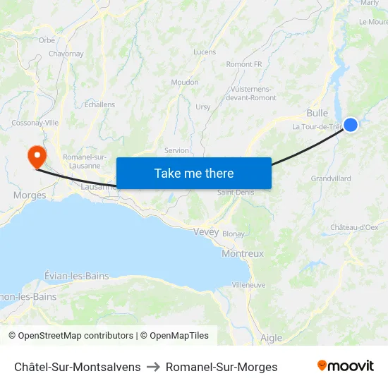 Châtel-Sur-Montsalvens to Romanel-Sur-Morges map