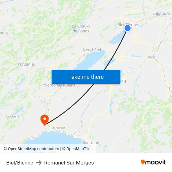 Biel/Bienne to Romanel-Sur-Morges map