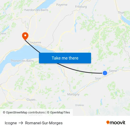Icogne to Romanel-Sur-Morges map