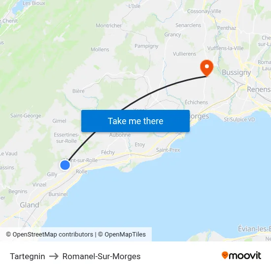 Tartegnin to Romanel-Sur-Morges map