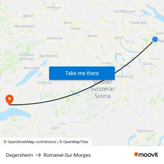Degersheim to Romanel-Sur-Morges map