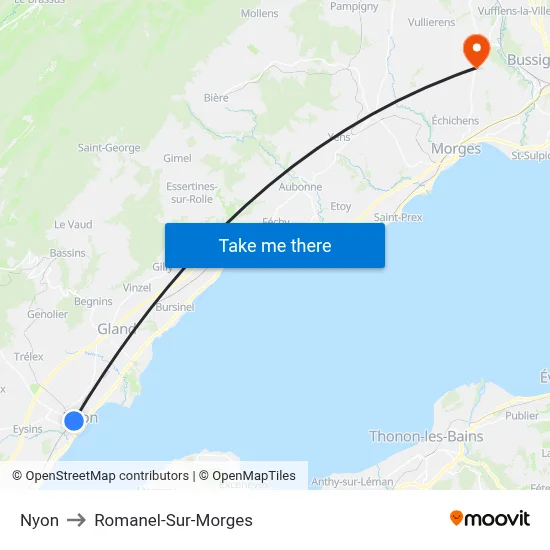 Nyon to Romanel-Sur-Morges map