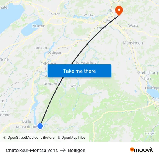 Châtel-Sur-Montsalvens to Bolligen map