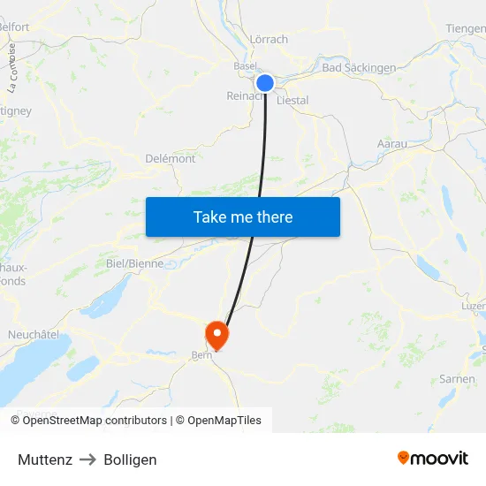 Muttenz to Bolligen map