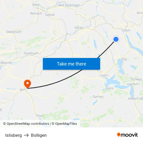 Islisberg to Bolligen map