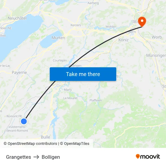 Grangettes to Bolligen map