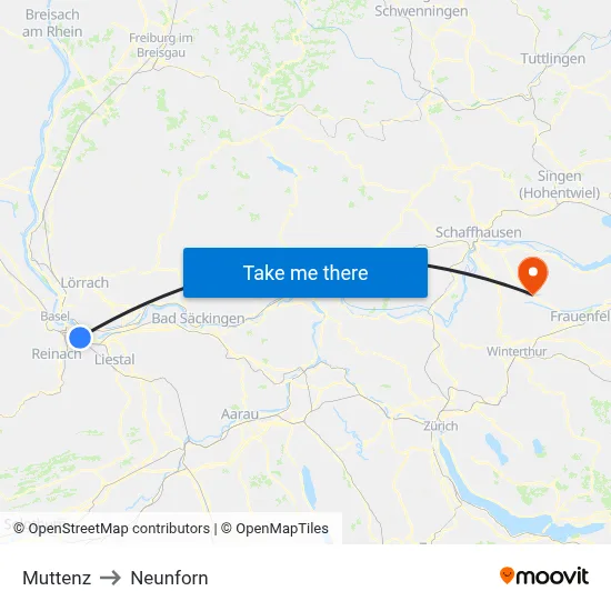 Muttenz to Neunforn map