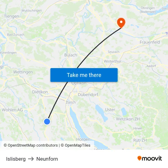 Islisberg to Neunforn map