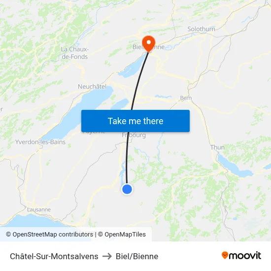 Châtel-Sur-Montsalvens to Biel/Bienne map