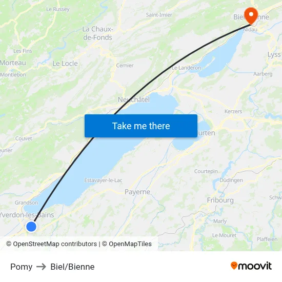 Pomy to Biel/Bienne map