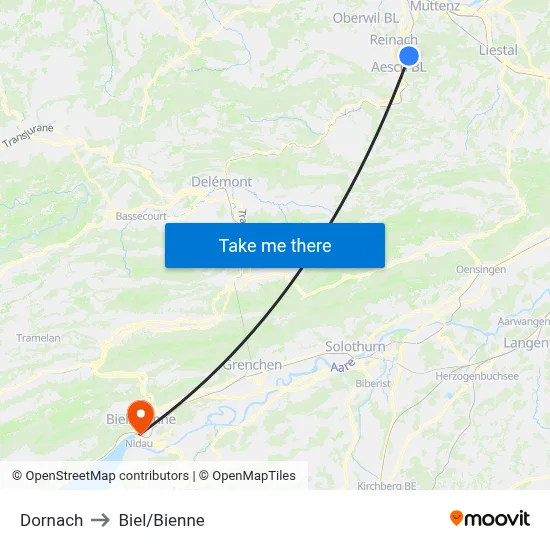 Dornach to Biel/Bienne map