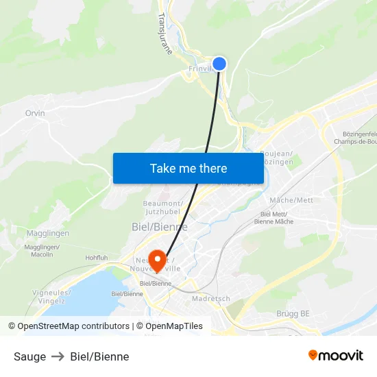 Sauge to Biel/Bienne map