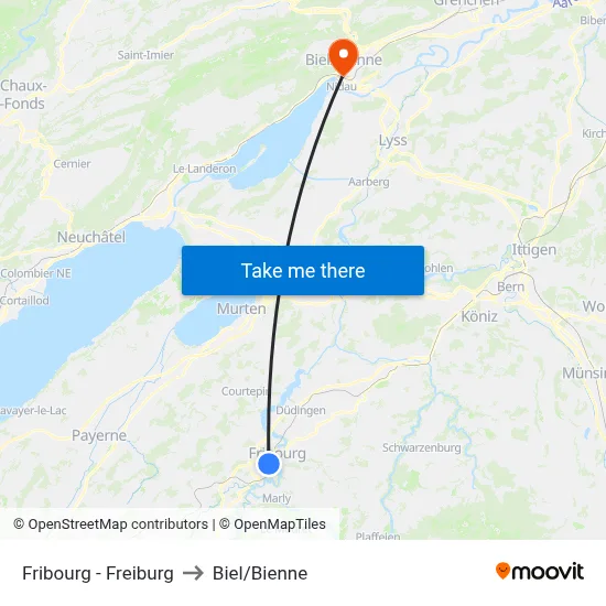 Fribourg - Freiburg to Biel/Bienne map