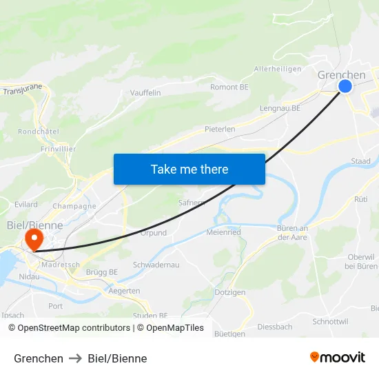 Grenchen to Biel/Bienne map