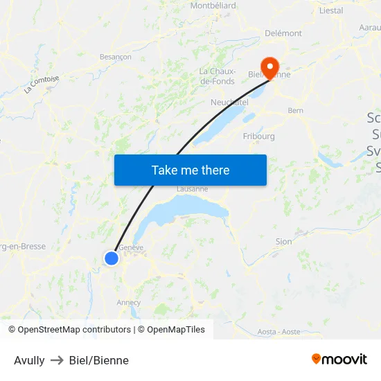 Avully to Biel/Bienne map