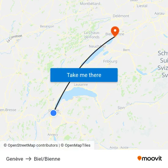 Genève to Biel/Bienne map