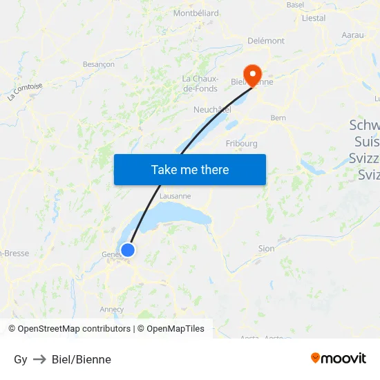 Gy to Biel/Bienne map
