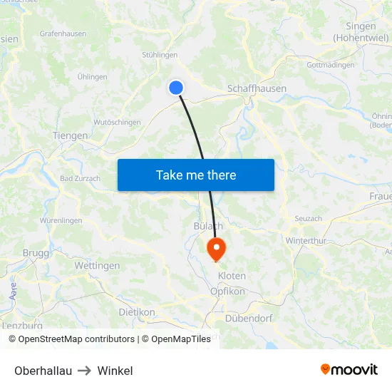 Oberhallau to Winkel map