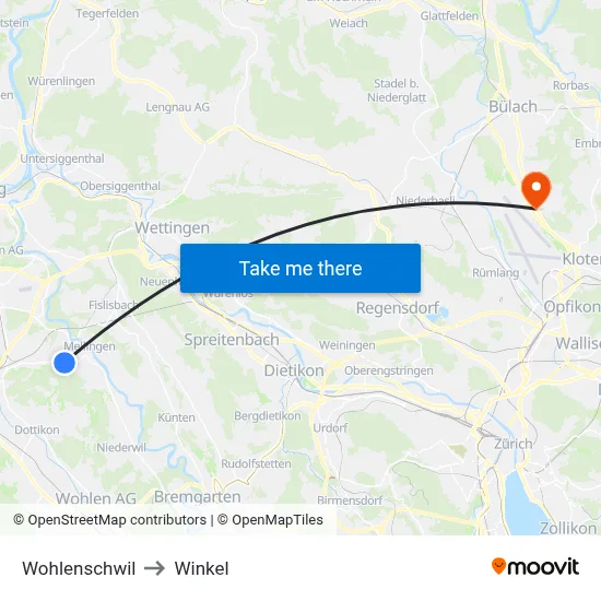 Wohlenschwil to Winkel map