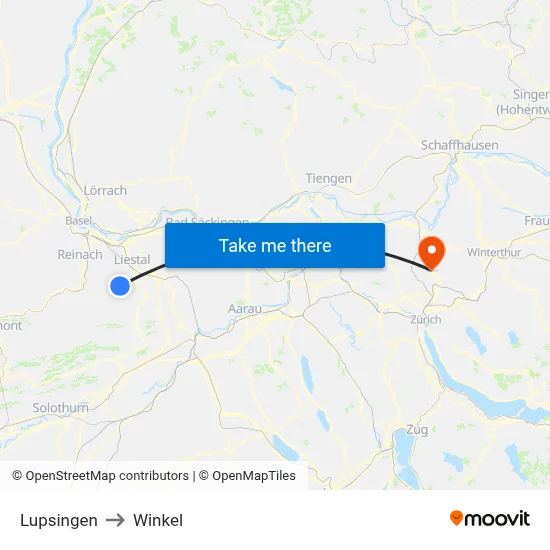 Lupsingen to Winkel map