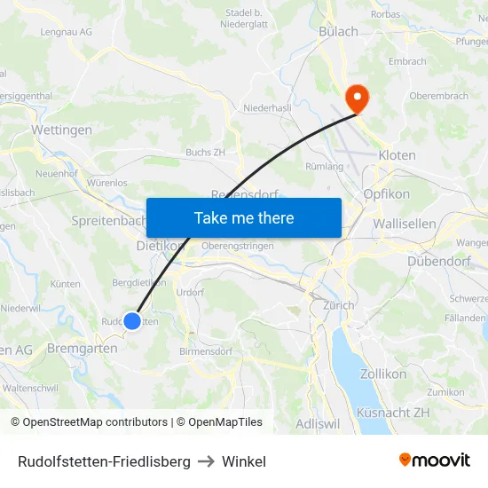 Rudolfstetten-Friedlisberg to Winkel map