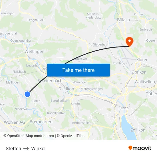 Stetten to Winkel map
