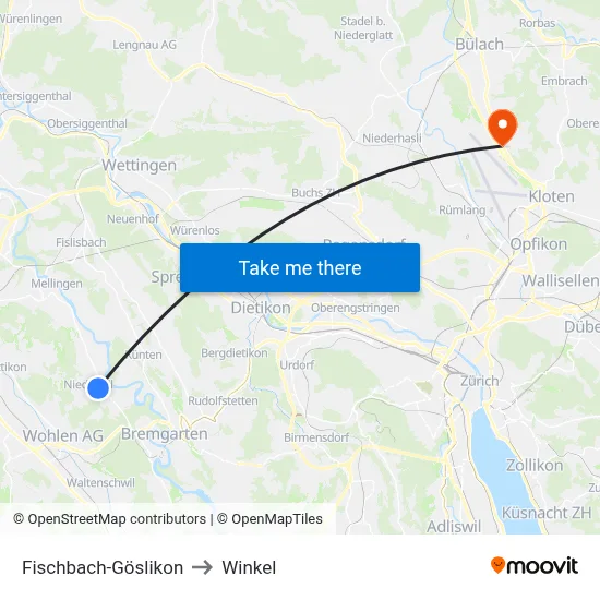 Fischbach-Göslikon to Winkel map