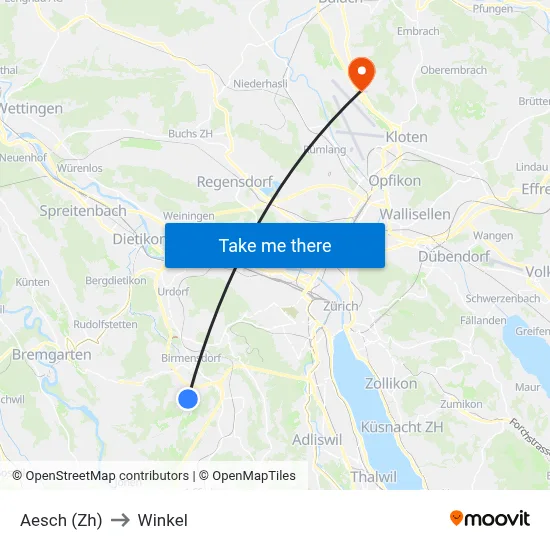 Aesch (Zh) to Winkel map