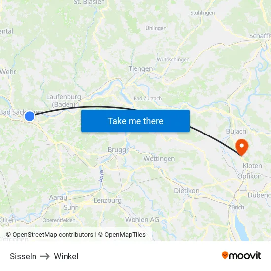 Sisseln to Winkel map