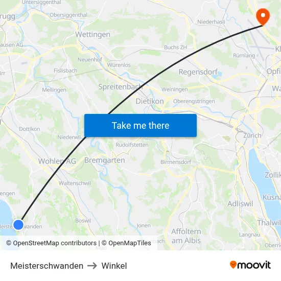 Meisterschwanden to Winkel map