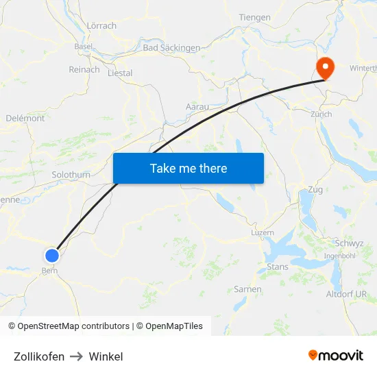 Zollikofen to Winkel map