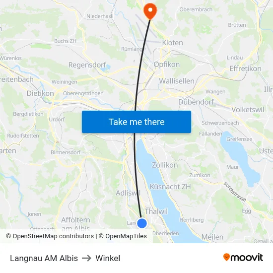 Langnau AM Albis to Winkel map