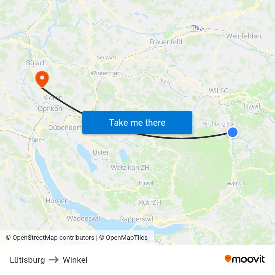 Lütisburg to Winkel map