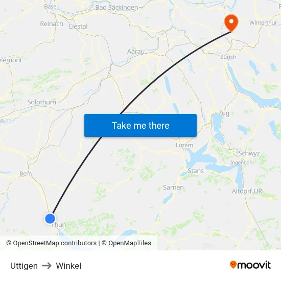 Uttigen to Winkel map