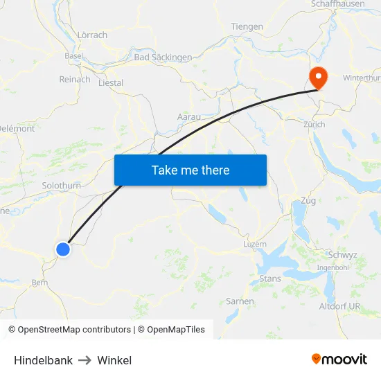 Hindelbank to Winkel map