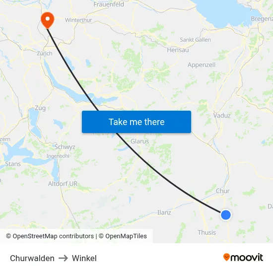 Churwalden to Winkel map