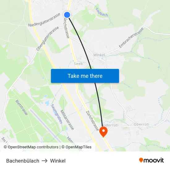 Bachenbülach to Winkel map