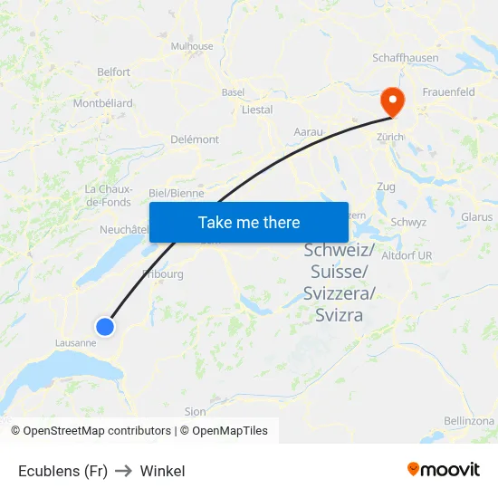 Ecublens (Fr) to Winkel map