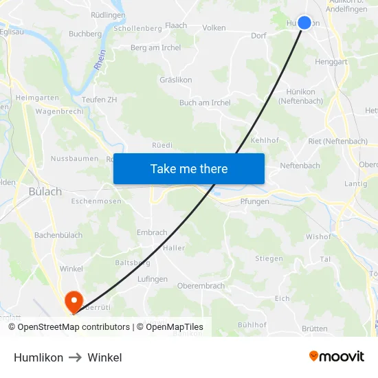 Humlikon to Winkel map