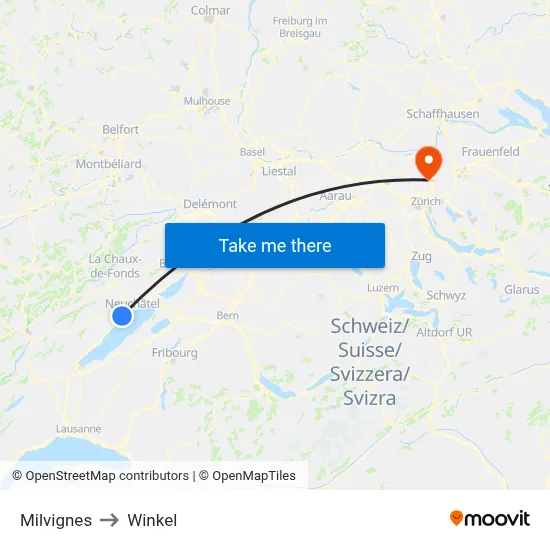 Milvignes to Winkel map