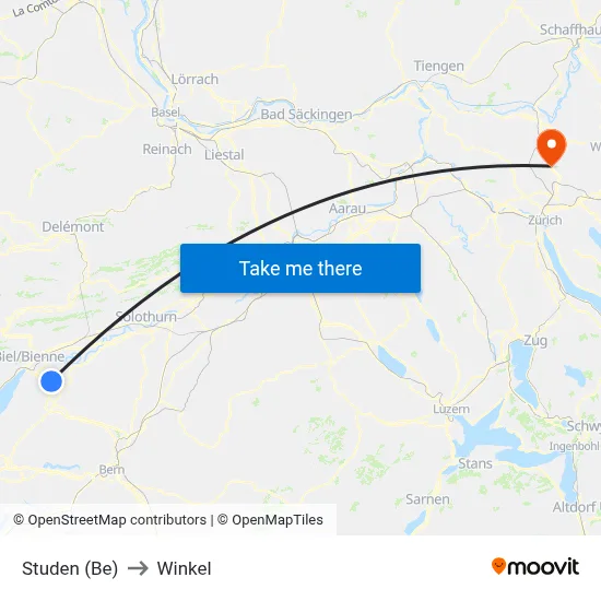 Studen (Be) to Winkel map