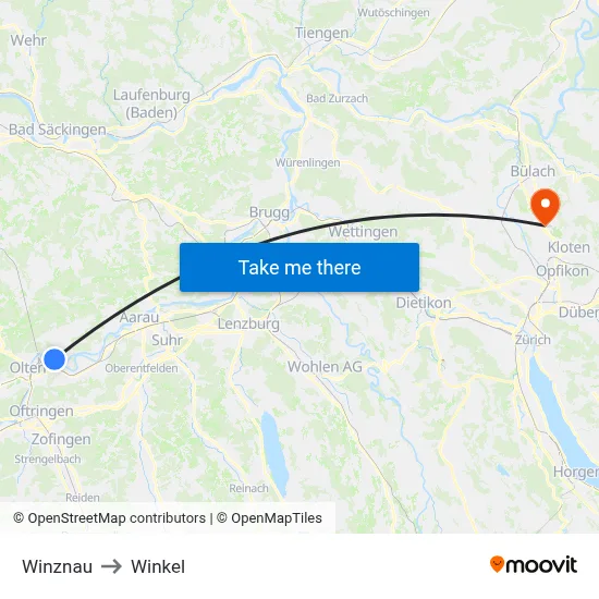 Winznau to Winkel map