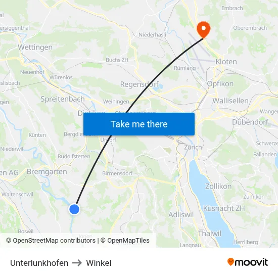 Unterlunkhofen to Winkel map