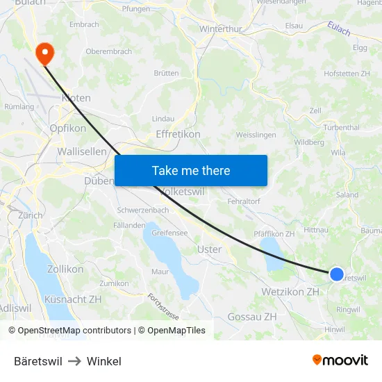 Bäretswil to Winkel map