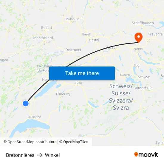 Bretonnières to Winkel map