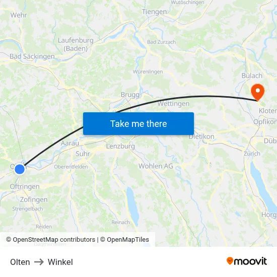Olten to Winkel map