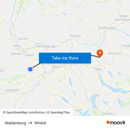 Waldenburg to Winkel map
