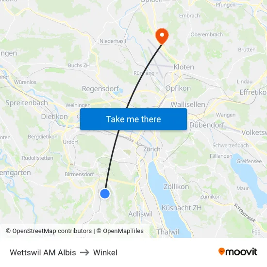 Wettswil AM Albis to Winkel map